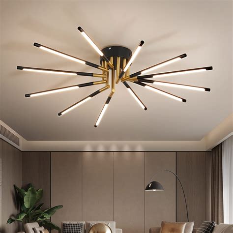 Modern Led Ceiling Light Fixtures Flush Mount Black And Gold Light