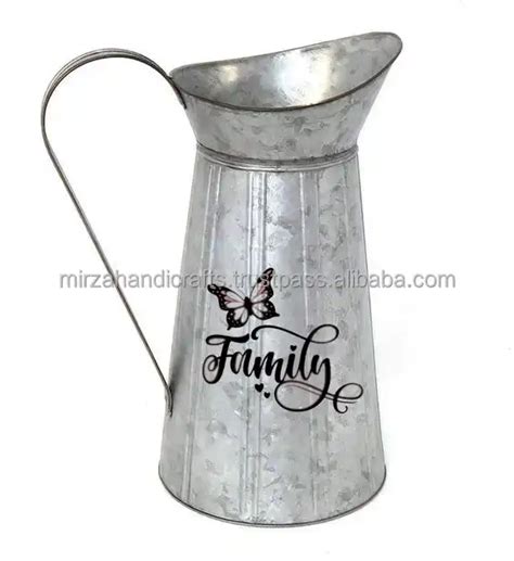 Drinking Pitcher Home Garden Office Decor Galvanized Metal Pitcher With Handle Decorative