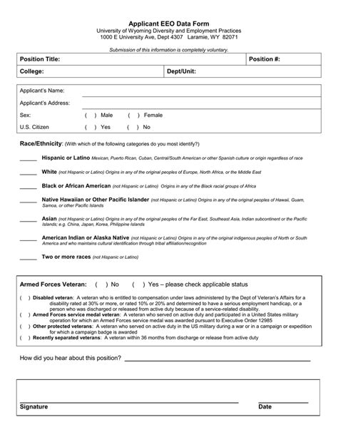 Applicant Eeo Data Printable Form F F