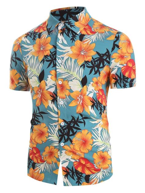 Tropical Flower Print Button Up Short Sleeve Shirt African Print Shirt Print Buttons Cool