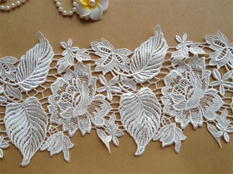 Exquisite White Lace Rose Embroidered Lace Trim Wedding Fabric 6 69