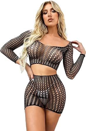 Amazon Walang Lip Womens Mesh Lingerie Sexy Fishnet BabyDoll Mini