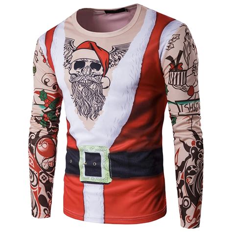 New Mens Personalized Christmas Clothes Santa Claus Round Collar 3d