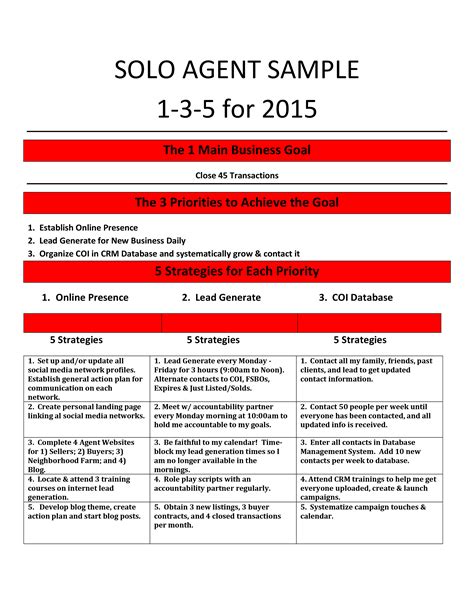 Real Estate Agent Action Plan Template