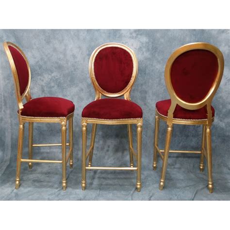 3 CHAISES MEDAILLON DE BAR TABOURET DE BAR MEDAILLON Or Et Bordeaux