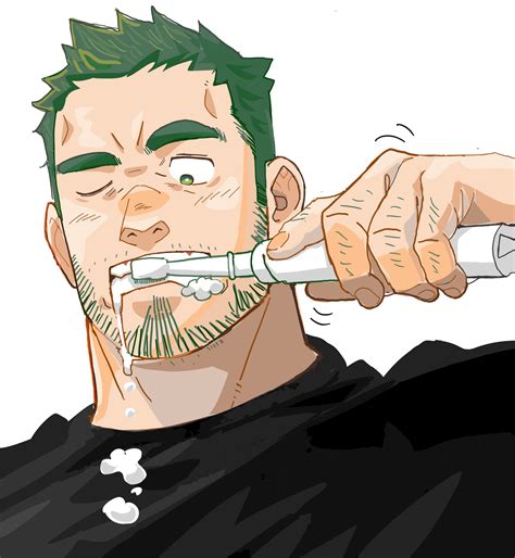 The Big Imageboard Tbib 1boy Bara Beard Black Hair Black Sweater Brushing Teeth Electric