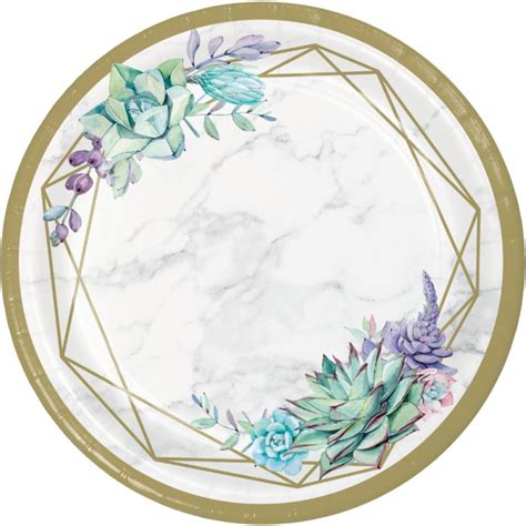 Geometric Succulent Floral 10 Inch Paper Plates Party At Lewis Elegant