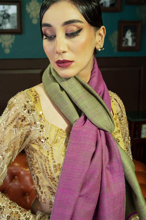 Pink And Green Reversible Scarf Cashmere Wraps