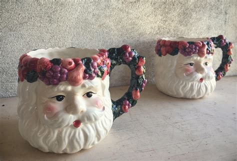 Large Vintage Santa Face Ceramic Mugs TSanta Claus Decor Christmas