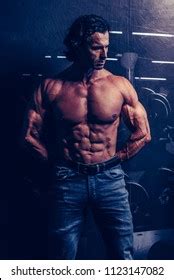 Powerful Bearded Blacksmith Naked Torso Protective Stock Photo