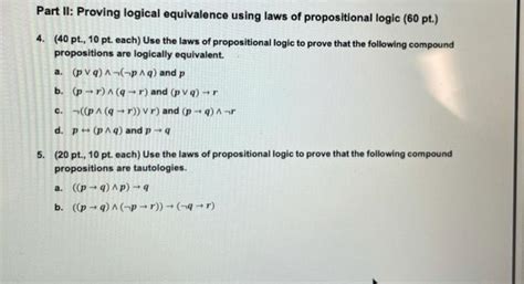 Solved Part Ii Proving Logical Equivalence Using Laws Of Chegg