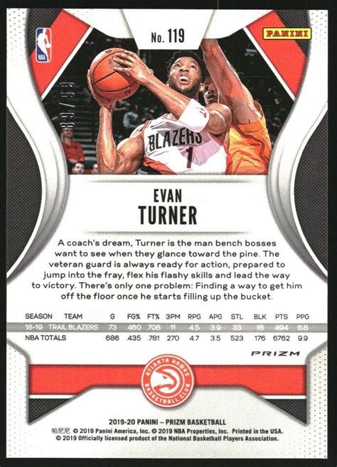 2019 20 Panini Prizm Prizms Blue Ice 119 Evan Turner 99 EBay