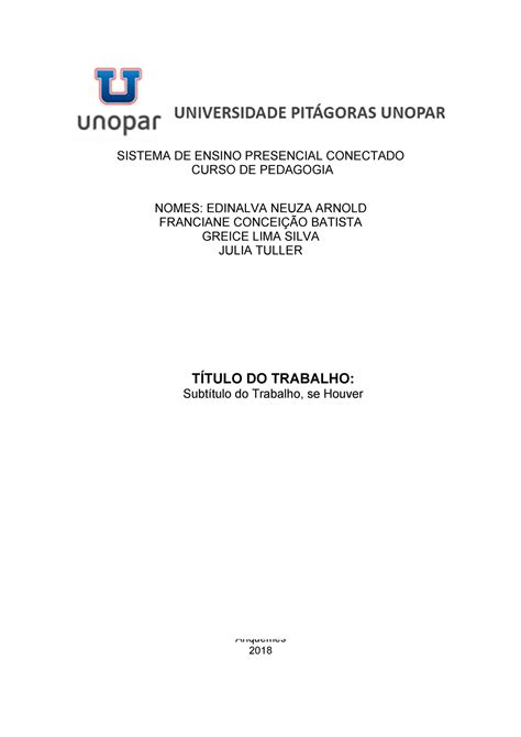 Unopar Tcc SISTEMA DE ENSINO PRESENCIAL CONECTADO CURSO DE