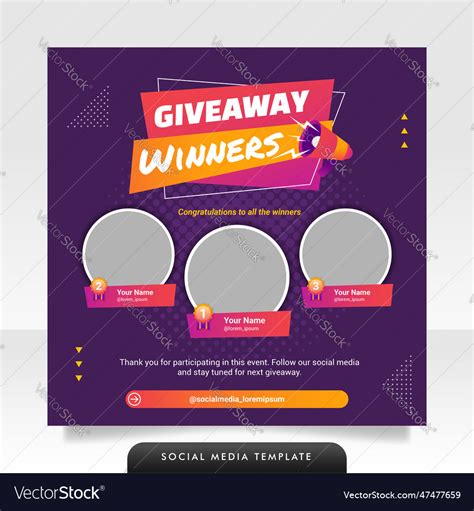 Creative Giveaway Winner Announcement Social Vector Image