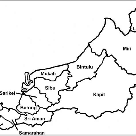 Map Of Sarawak Showing The Administrative Divisions Of The State