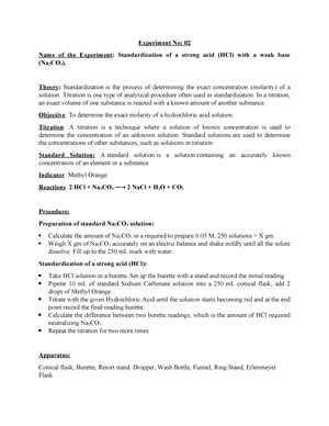 Lab Report Lab Report Standardization Of A Strong Acid Hcl