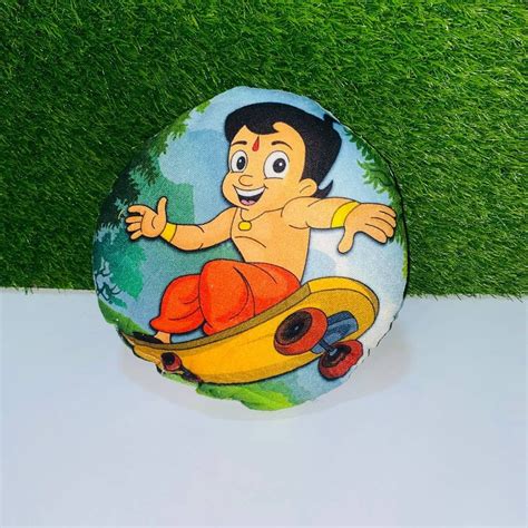 Cotton Multicolor Chhota Bheem Handmade Emoji Pillow Shape Round