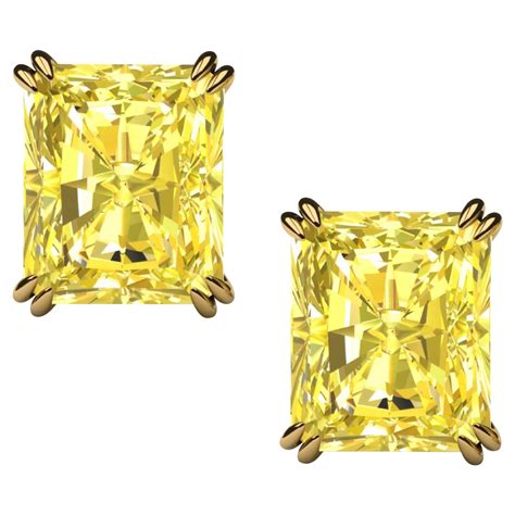 3 Carat Fancy Yellow Radiant Diamond 18 Carat White Gold Studs For Sale