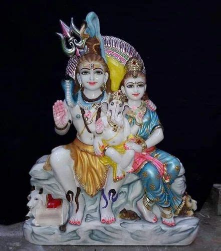 Hindu White Marble Shiv Parvati And Ganesh Ji For Worship Size Min