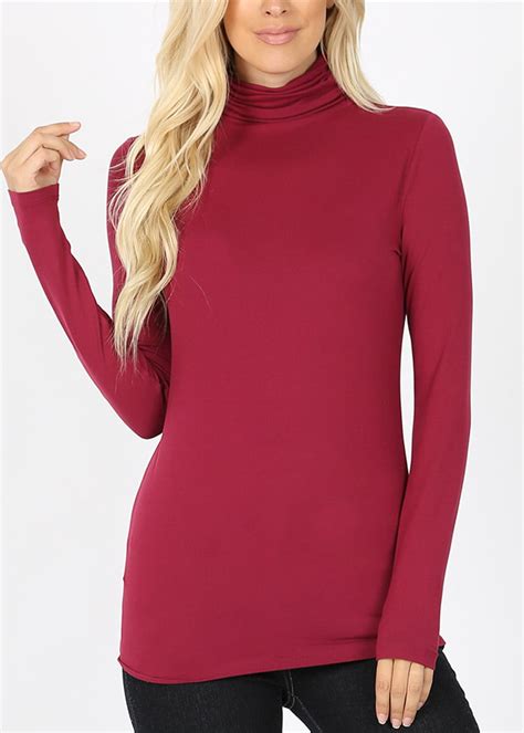 Modaxpressonline Womens Long Sleeve Top High Mock Neck Stretchy Basic