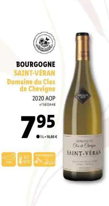 Promo Bourgogne Saint véran Domaine Du Clos De Chevigne 2020 Aop chez