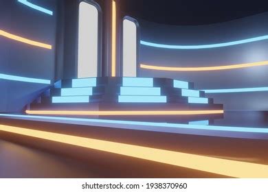 3d Render Stage Design Podium Neon Stock Illustration 1938370960