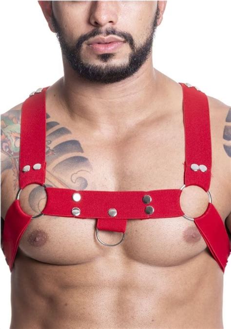 Harness em Elástico Vermelho Metal HE001V Segredos Sex Shop