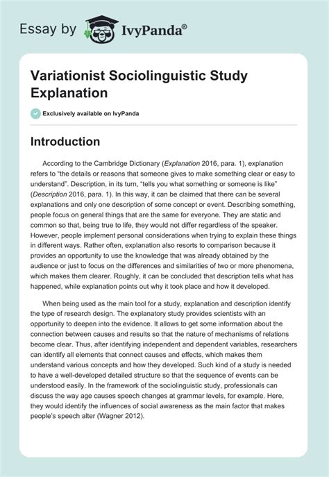 Variationist Sociolinguistic Study Explanation Words