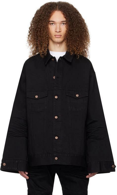 Black Paneled Denim Jacket By We Done On Sale