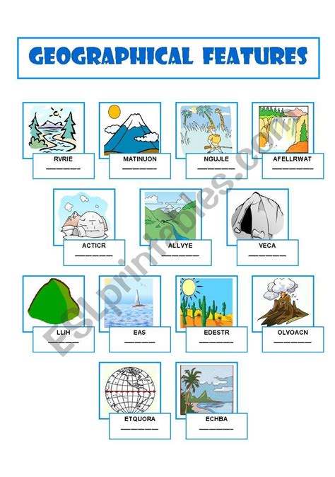 Geographical Terms Worksheet Printable Word Searches