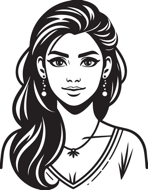 Stylized Indian Woman Portrait in , Minimalist Line Art in Black and ...
