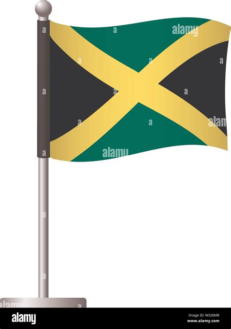 Jamaica Flag On Pole Metal Flagpole National Flag Of Jamaica Vector