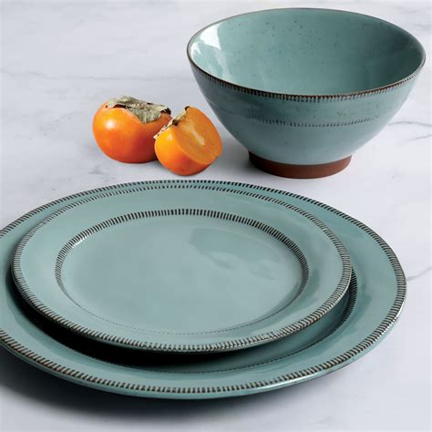 Gibson Elite Piece Reactive Glaze Terracotta Dinnerware Set Teal