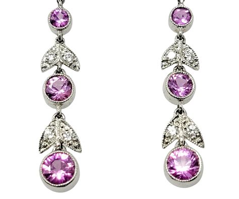 Tiffany And Co Pink Sapphire And Diamond Floral Dangle Pierced