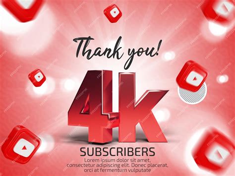 Premium Psd Thank You 4k Subscribers In Youtube Psd 3d Rendered Text With Editable Text