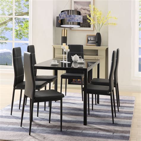 Metal Dining Table Set With Chairs Heavy Duty Tempered Glass Dining