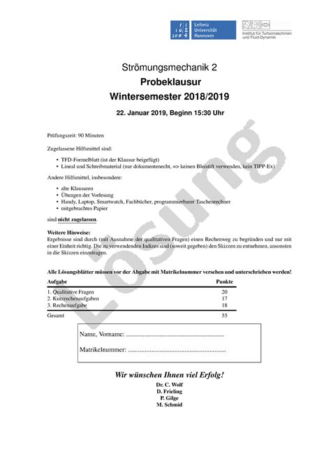 Probeklausur Februar Wintersemester Fragen Und Antworten