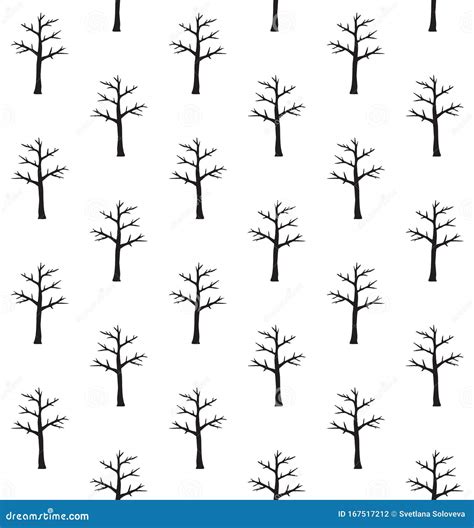 Vector Seamless Pattern Of Naked Tree Silhouette Stock Illustration Illustration Of Forest