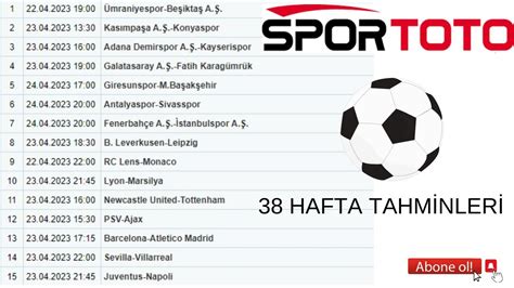 Spor Toto 38 Hafta Tahminleri 2023 YouTube