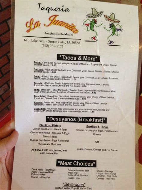 Menu Of La Juanita In Storm Lake IA 50588