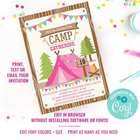 Camping Tent Party Invitation For A Girl Camp Out Glamping Etsy Australia