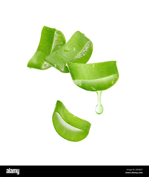 Aloe Vera Gel Dripping From Aloe Vera Slice Isolated On White