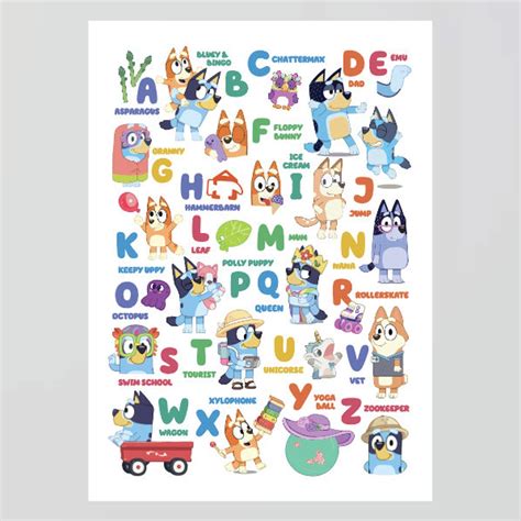 Bluey Alphabet Wall Art For Nurseryclassroom Instant Download Etsy