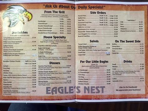 Menu at Eagle's Nest Restaurant, Watonga