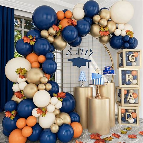 117pcs Navy Blue And Golden Balloons Garland Arch Kit Ivory White