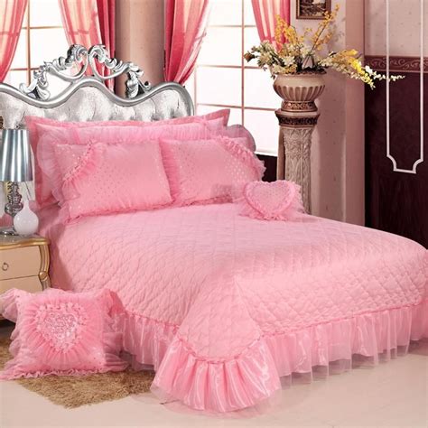 Stylish Pink Lace Edge Bed Skirt Queen Size Bed Sets Bed Comforter