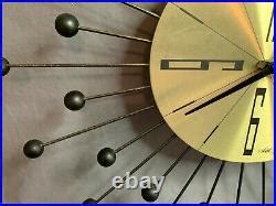 Vintage Seth Thomas Mid Century Modern Starburst Atomic Wall Clock