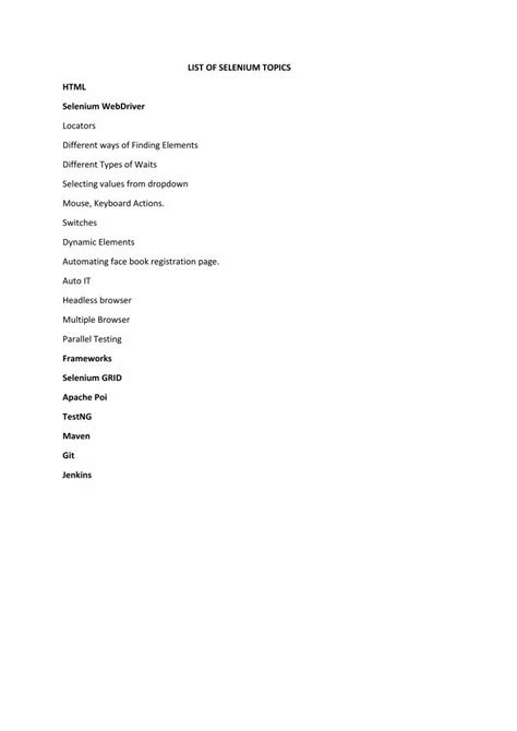 Pdf List Of Selenium Topics Html Selenium Webdriver Pdf Filelist Of