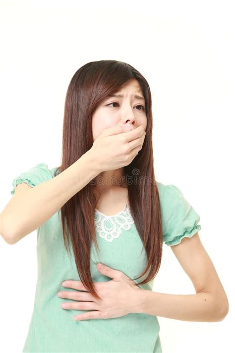 Young Japanese Woman Feels Like Vomiting Stock Image Image Of