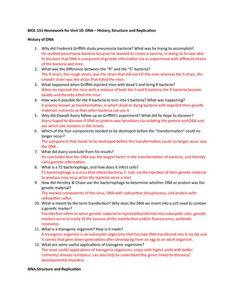 Biol Hw For Unit Dna Stx And Replication Biol Homework